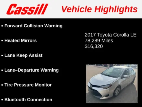 Another view of 2017 Toyota Corolla LE for sale in Cedar Rapids, IA at Cassill Motors