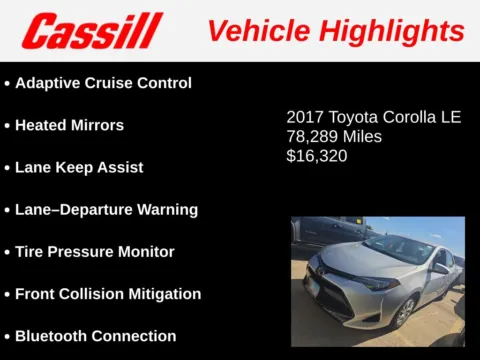 Another view of 2017 Toyota Corolla LE for sale in Cedar Rapids, IA at Cassill Motors