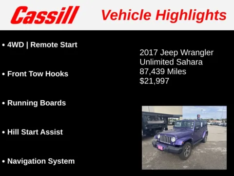Another view of 2017 Jeep Wrangler Unlimited Sahara for sale in Cedar Rapids, IA at Cassill Motors