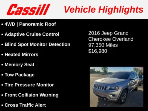 Another view of 2016 Jeep Grand Cherokee Overland for sale in Cedar Rapids, IA at Cassill Motors