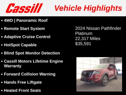 Another view of 2024 Nissan Pathfinder Platinum for sale in Cedar Rapids, IA at Cassill Motors