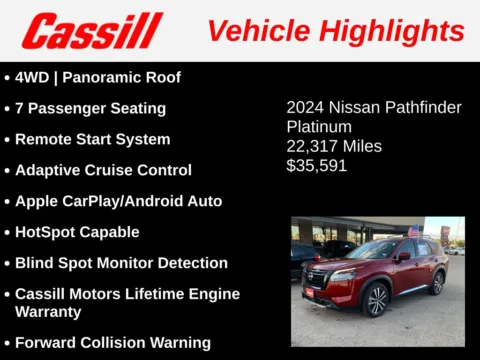 Another view of 2024 Nissan Pathfinder Platinum for sale in Cedar Rapids, IA at Cassill Motors