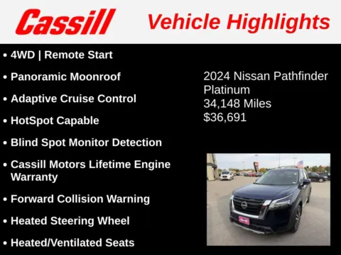 Another view of 2024 Nissan Pathfinder Platinum for sale in Cedar Rapids, IA at Cassill Motors