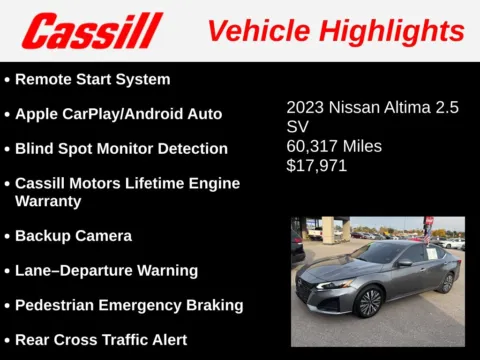 Another view of 2023 Nissan Altima 2.5 SV for sale in Cedar Rapids, IA at Cassill Motors