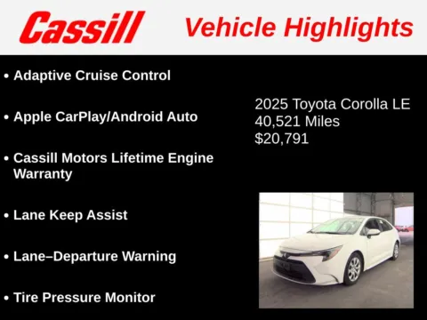 Another view of 2025 Toyota Corolla LE for sale in Cedar Rapids, IA at Cassill Motors