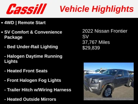 Another view of 2022 Nissan Frontier SV for sale in Cedar Rapids, IA at Cassill Motors
