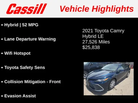 Another view of 2021 Toyota Camry Hybrid LE for sale in Cedar Rapids, IA at Cassill Motors