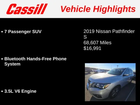 Another view of 2019 Nissan Pathfinder S for sale in Cedar Rapids, IA at Cassill Motors