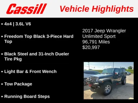 Another view of 2017 Jeep Wrangler Unlimited Sport for sale in Cedar Rapids, IA at Cassill Motors