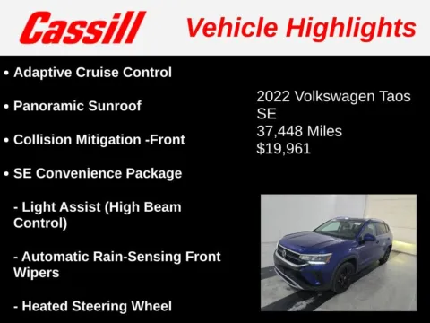 Another view of 2022 Volkswagen Taos 1.5T SE for sale in Cedar Rapids, IA at Cassill Motors