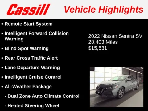 Another view of 2022 Nissan Sentra SV for sale in Cedar Rapids, IA at Cassill Motors