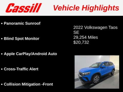 Another view of 2022 Volkswagen Taos 1.5T SE for sale in Cedar Rapids, IA at Cassill Motors