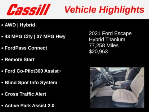 Another view of 2021 Ford Escape Hybrid Titanium for sale in Cedar Rapids, IA at Cassill Motors