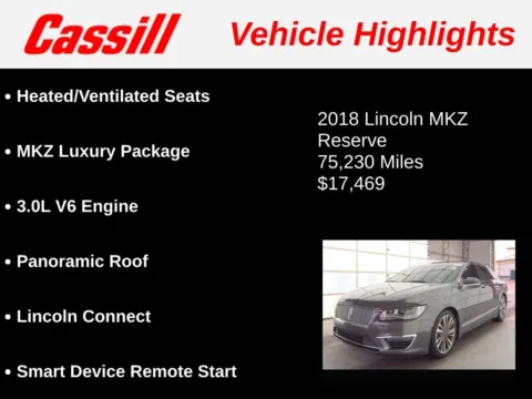Another view of 2018 Lincoln MKZ Reserve for sale in Cedar Rapids, IA at Cassill Motors