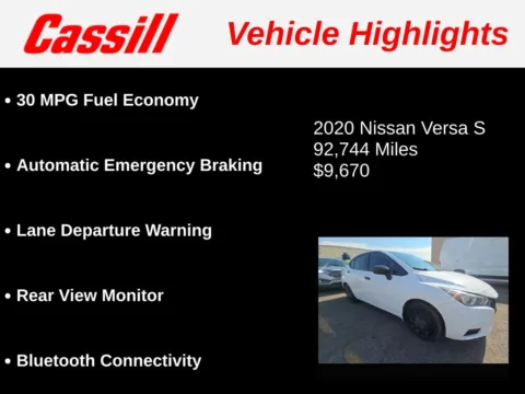Another view of 2020 Nissan Versa 1.6 S for sale in Cedar Rapids, IA at Cassill Motors