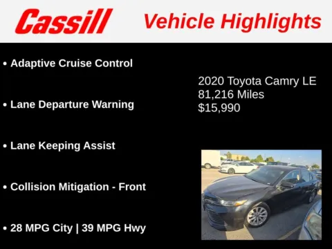 Another view of 2020 Toyota Camry LE for sale in Cedar Rapids, IA at Cassill Motors