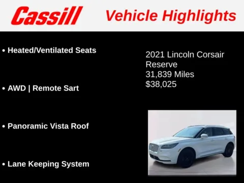 Another view of 2021 Lincoln Corsair Reserve for sale in Cedar Rapids, IA at Cassill Motors