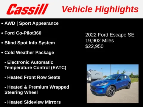 Another view of 2022 Ford Escape SE for sale in Cedar Rapids, IA at Cassill Motors