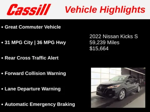 Another view of 2022 Nissan Kicks S for sale in Cedar Rapids, IA at Cassill Motors