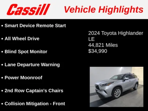 Another view of 2024 Toyota Highlander LE for sale in Cedar Rapids, IA at Cassill Motors