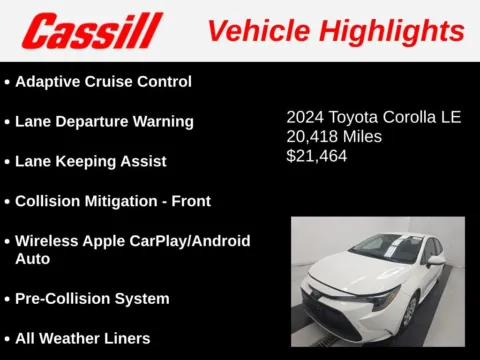 Another view of 2024 Toyota Corolla LE for sale in Cedar Rapids, IA at Cassill Motors