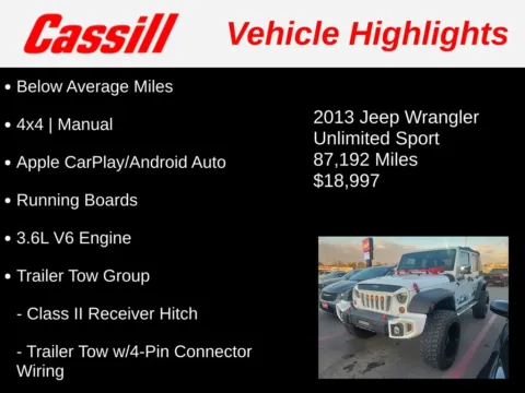 Another view of 2013 Jeep Wrangler Unlimited Sport for sale in Cedar Rapids, IA at Cassill Motors