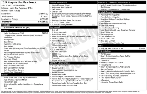 Photos of 2027 Chrysler Pacifica Select for sale in Florissant, MO at Clement Chrysler Dodge Jeep Ram Florissant