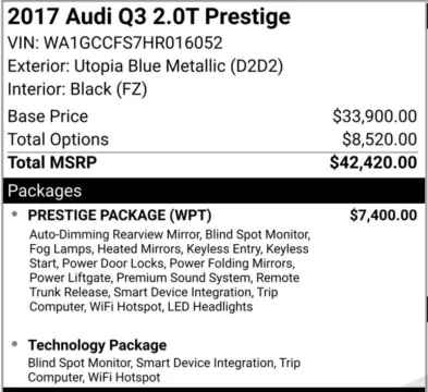 Photos of 2017 Audi Q3 2.0T Prestige for sale in Carmel, IN at Carmel Auto Gallery