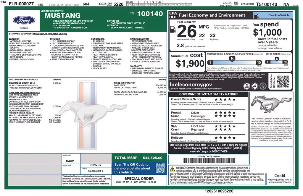 Gray 2026 Ford Mustang EcoBoost Premium for sale in Warrensburg, MO