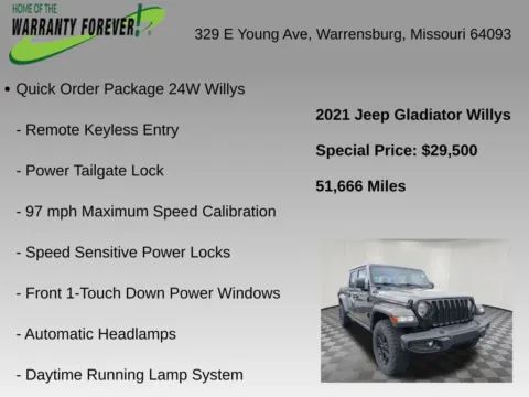 More photos of 2021 Jeep Gladiator Willys at Warrensburg Chrysler Dodge Jeep Ram Fiat, MO