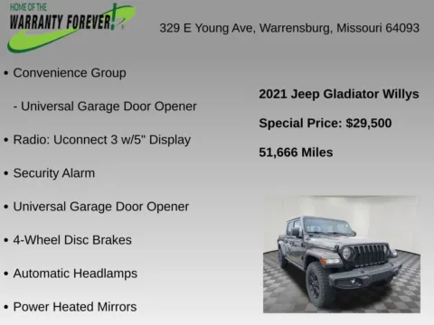 More photos of 2021 Jeep Gladiator Willys at Warrensburg Chrysler Dodge Jeep Ram Fiat, MO
