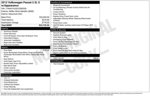 More photos of 2012 Volkswagen Passat 2.5 S at AUTOLAND, FL