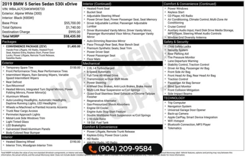 Photos of 2019 BMW 5 Series 530i xDrive for sale in Jacksonville, FL at AUTOLAND