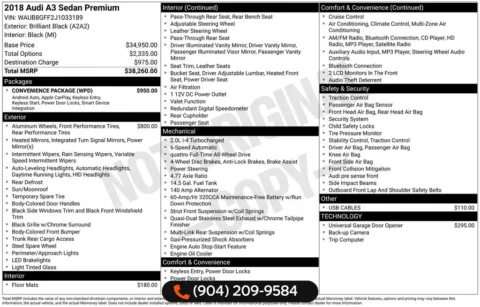 Another view of 2018 Audi A3 2.0T Premium for sale in Jacksonville, FL at AUTOLAND