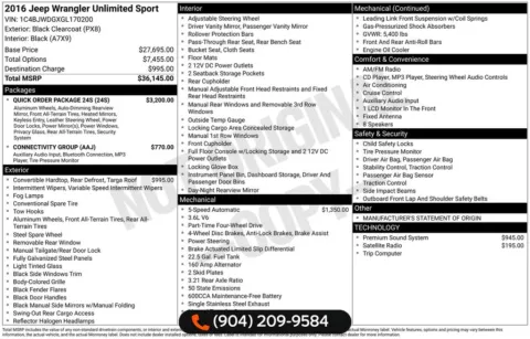 Photos of 2016 Jeep Wrangler Unlimited Sport for sale in Jacksonville, FL at AUTOLAND