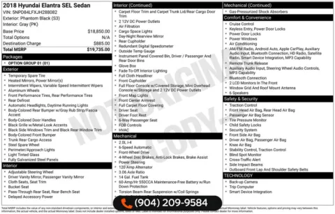 Another view of 2018 Hyundai Elantra SEL for sale in Jacksonville, FL at AUTOLAND