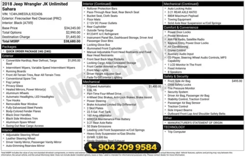 Photos of 2018 Jeep Wrangler JK Unlimited Sahara for sale in Jacksonville, FL at AUTOLAND