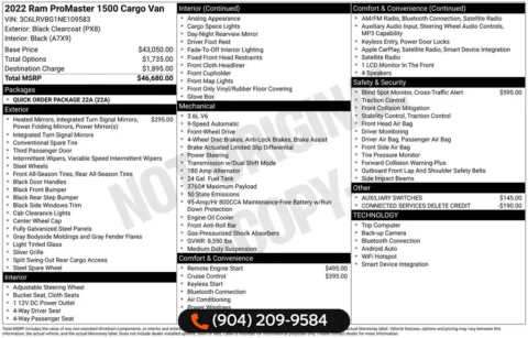 Photos of 2022 Ram ProMaster 1500 for sale in Jacksonville, FL at AUTOLAND