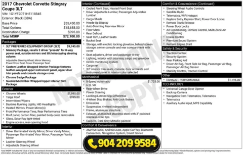 Photos of 2017 Chevrolet Corvette Stingray for sale in Jacksonville, FL at AUTOLAND