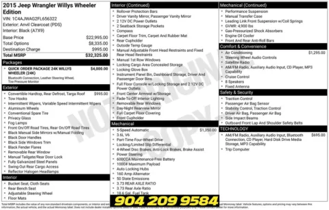 Photos of 2015 Jeep Wrangler Willys Wheeler for sale in Jacksonville, FL at AUTOLAND