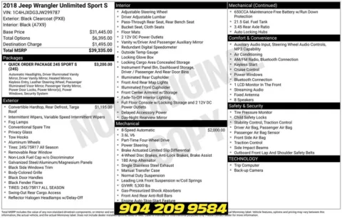 Photos of 2018 Jeep Wrangler Unlimited Sport S for sale in Jacksonville, FL at AUTOLAND