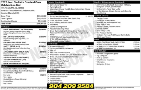 Photos of 2022 Jeep Gladiator Overland for sale in Jacksonville, FL at AUTOLAND