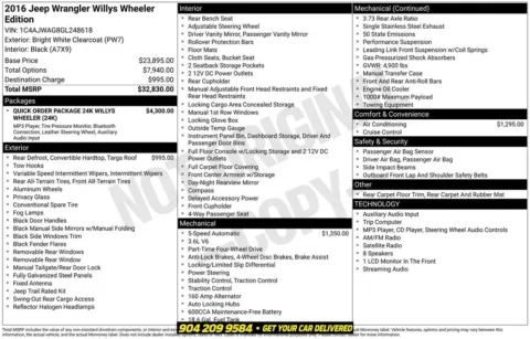 Photos of 2016 Jeep Wrangler Willys Wheeler for sale in Jacksonville, FL at AUTOLAND