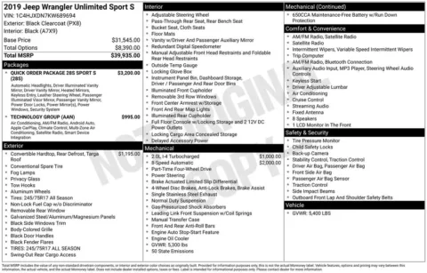 Another view of 2019 Jeep Wrangler Unlimited Sport S for sale in Jacksonville, FL at AUTOLAND