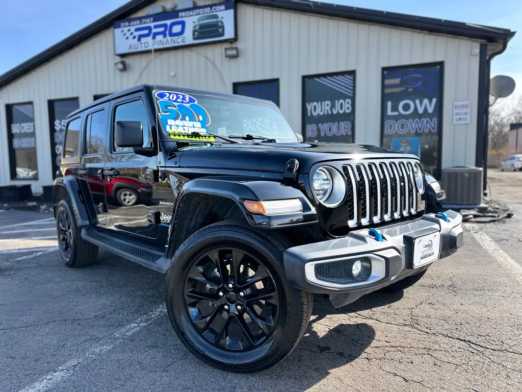 Black 2023 JEEP WRANGLER SAHARA 4XE for sale in Crown Point, IN