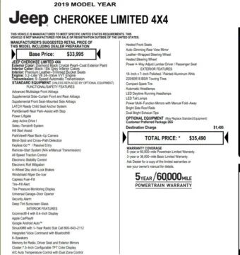 Photos of 2019 Jeep Cherokee Limited Sport Utility 4D for sale in Roselle, IL at Exclusive Autohaus - Roselle