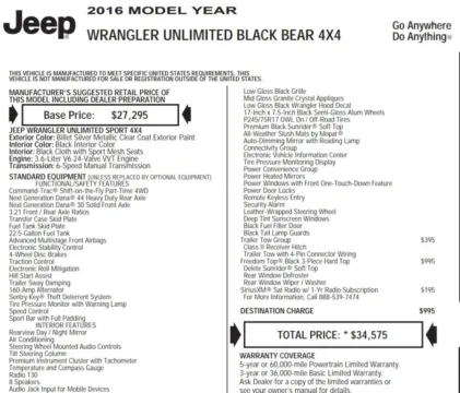 Photos of 2016 Jeep Wrangler Unlimited Black Bear Sport Utility 4D for sale in Roselle, IL at Exclusive Autohaus - Roselle