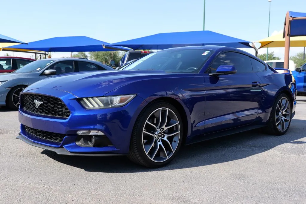 Blue 2016 Ford Mustang EcoBoost Premium Coupe 2D for sale in El Paso, TX