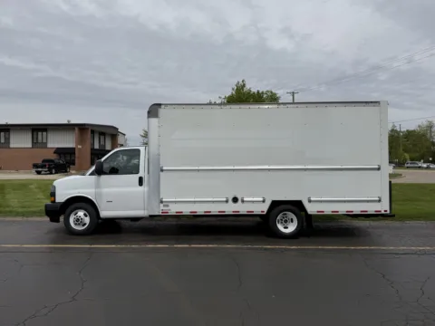 Photos of 2022 GMC 3500 16ft Box Truck with Shelves and Side Door for sale in Crystal Lake, IL at Signature Truck Center