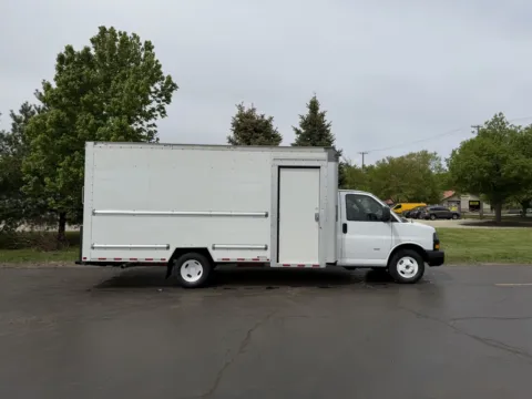 White 2022 GMC Savana 16 FT Box Truck with Shelves and Side Door for sale in Crystal Lake, IL